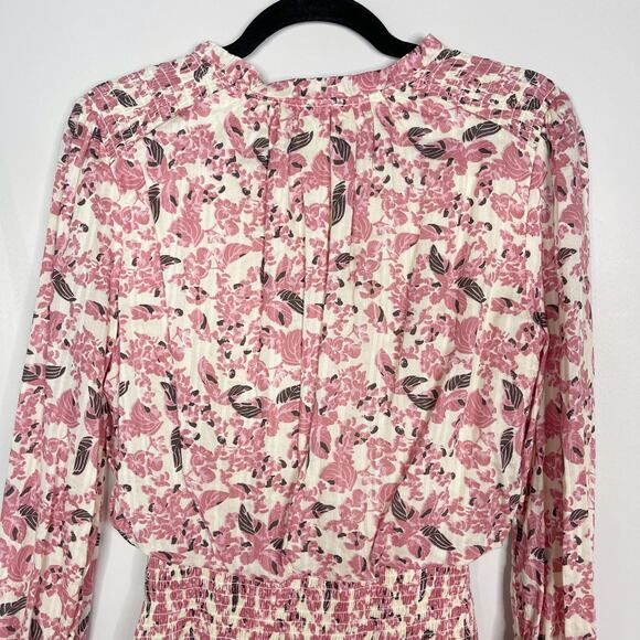 Evereve Roan + Ryan XSmall XS Pink Cream Floral Genevieve Smocked Waist Dress - Picture 8 of 13